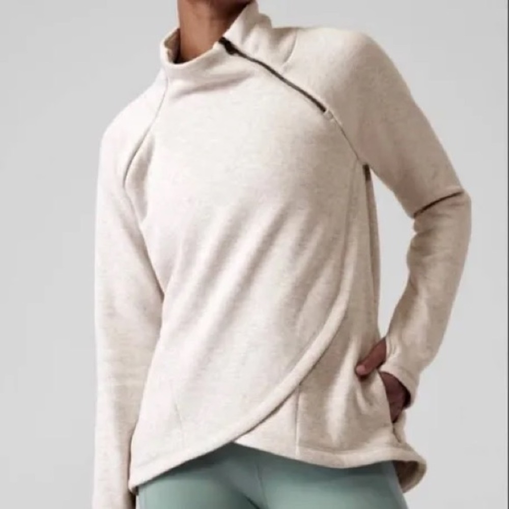Athleta Cozy Karma Asymmetrical Pullover Gray Tan Women’s Small